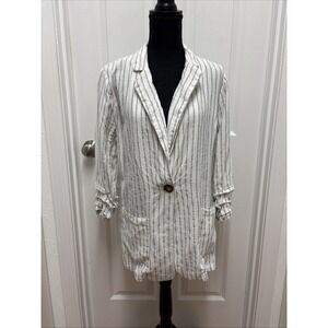 Halston Heritage Women's Pinstripe Linen Blend Blazer -‎ Size Large